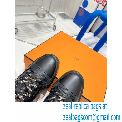 Hermes Fresh ankle boots in calfskin and light parachute fabric Black