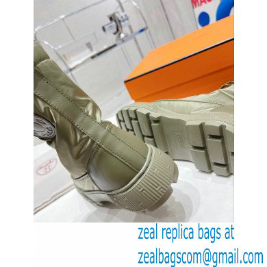 Hermes Fresh ankle boots in calfskin and light parachute fabric Khaki Green