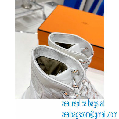 Hermes Fresh ankle boots in calfskin and light parachute fabric White