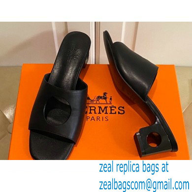 Hermes Heel 7cm Elia mules with perforated heel and upper Black - Click Image to Close