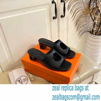 Hermes Heel 7cm Elia mules with perforated heel and upper Black
