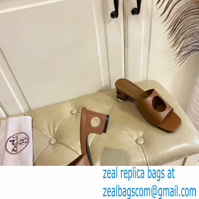 Hermes Heel 7cm Elia mules with perforated heel and upper Brown