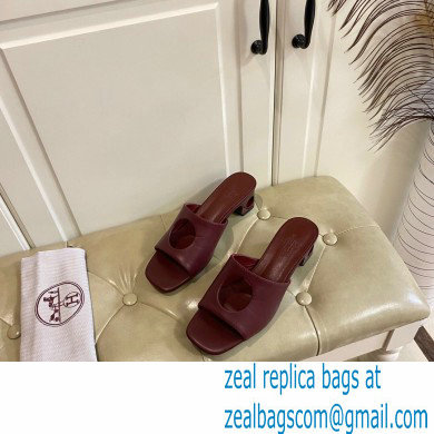 Hermes Heel 7cm Elia mules with perforated heel and upper Burgundy - Click Image to Close