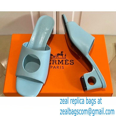 Hermes Heel 7cm Elia mules with perforated heel and upper Cyan