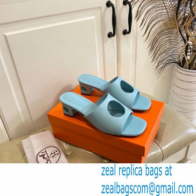 Hermes Heel 7cm Elia mules with perforated heel and upper Cyan