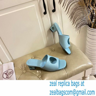 Hermes Heel 7cm Elia mules with perforated heel and upper Cyan - Click Image to Close