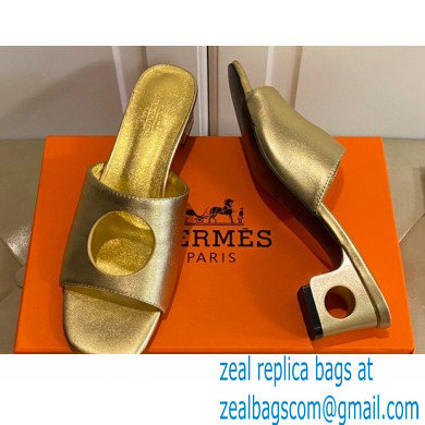 Hermes Heel 7cm Elia mules with perforated heel and upper Gold - Click Image to Close