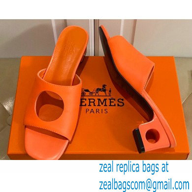 Hermes Heel 7cm Elia mules with perforated heel and upper Orange - Click Image to Close