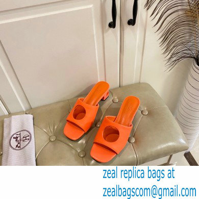 Hermes Heel 7cm Elia mules with perforated heel and upper Orange - Click Image to Close