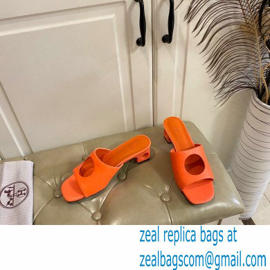 Hermes Heel 7cm Elia mules with perforated heel and upper Orange - Click Image to Close