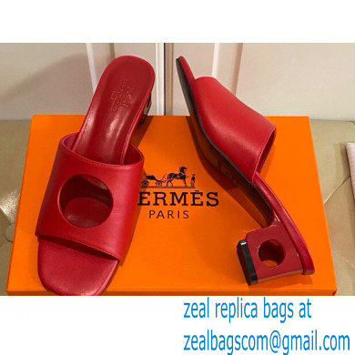 Hermes Heel 7cm Elia mules with perforated heel and upper Red - Click Image to Close