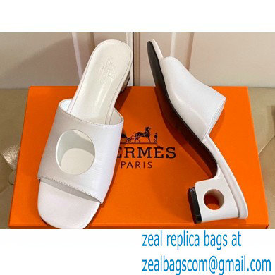 Hermes Heel 7cm Elia mules with perforated heel and upper White - Click Image to Close