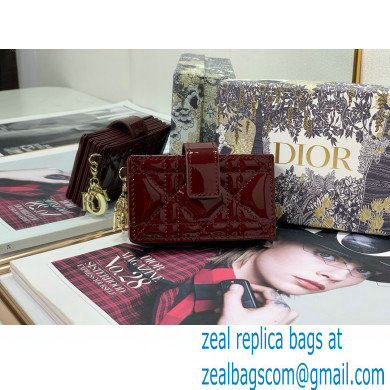 Lady Dior 5-Gusset Card Holder burgundy in Patent Cannage Calfskin with gold hardware