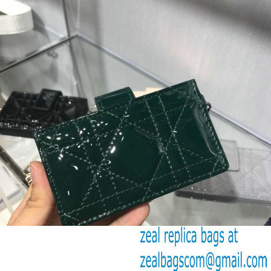 Lady Dior 5-Gusset Card Holder green in Patent Cannage Calfskin with silver hardware - Click Image to Close