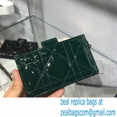 Lady Dior 5-Gusset Card Holder green in Patent Cannage Calfskin with silver hardware