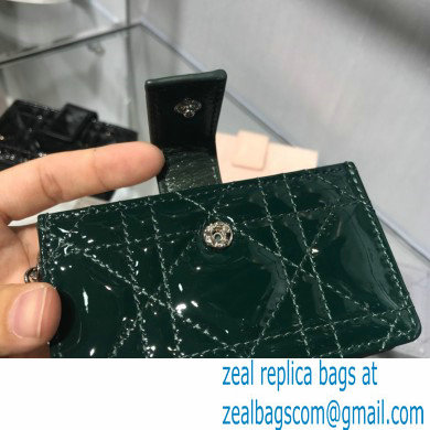 Lady Dior 5-Gusset Card Holder green in Patent Cannage Calfskin with silver hardware