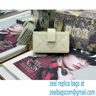 Lady Dior 5-Gusset Card Holder white in Patent Cannage Calfskin with gold hardware