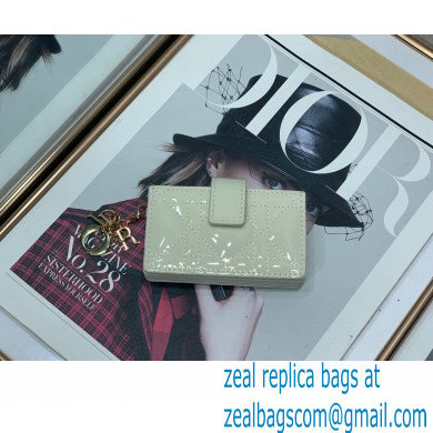 Lady Dior 5-Gusset Card Holder white in Patent Cannage Calfskin with gold hardware