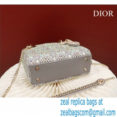 Lady Dior mini Bag in Metallic Calfskin and Satin with gray Bead Embroidery 2022