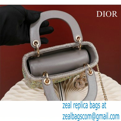 Lady Dior mini Bag in Metallic Calfskin and Satin with gray Bead Embroidery 2022 - Click Image to Close