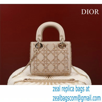 Lady Dior mini Bag in Platinum Metallic Cannage Lambskin with Beaded Embroidery 2022