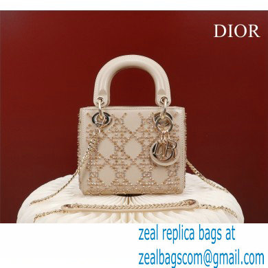 Lady Dior mini Bag in Platinum Metallic Cannage Lambskin with Beaded Embroidery 2022 - Click Image to Close