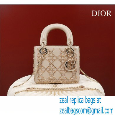 Lady Dior mini Bag in Platinum Metallic Cannage Lambskin with Beaded Embroidery 2022