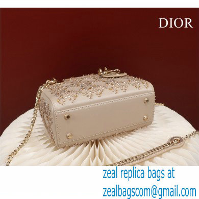 Lady Dior mini Bag in Platinum Metallic Cannage Lambskin with Beaded Embroidery 2022 - Click Image to Close