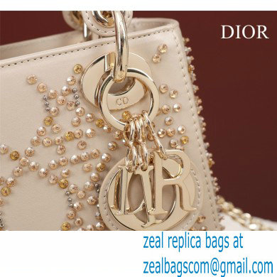 Lady Dior mini Bag in Platinum Metallic Cannage Lambskin with Beaded Embroidery 2022