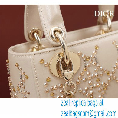 Lady Dior mini Bag in Platinum Metallic Cannage Lambskin with Beaded Embroidery 2022 - Click Image to Close