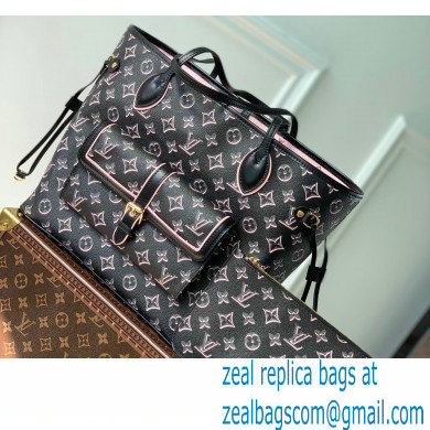 Louis Vuitton Monogram Canvas Neverfull MM Tote Bag with an outside pocket M46137 Black