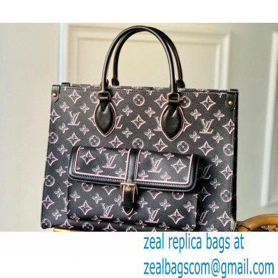 Louis Vuitton Monogram Canvas OnTheGo MM Tote Bag with an outside pocket M46154 Black