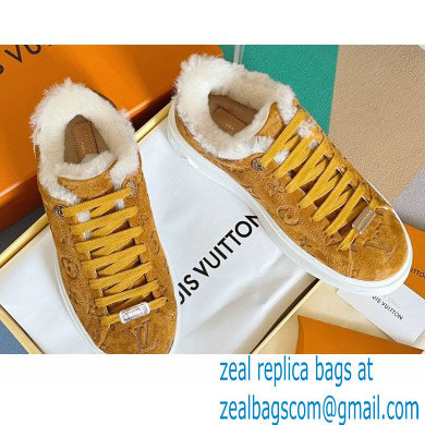 Louis Vuitton Monogram-embossed suede calf leather and shearling Time Out Sneakers Brown 2022