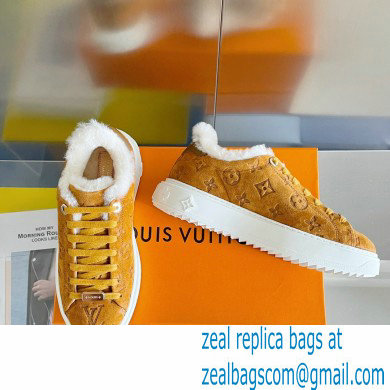 Louis Vuitton Monogram-embossed suede calf leather and shearling Time Out Sneakers Brown 2022 - Click Image to Close