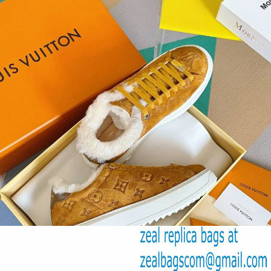 Louis Vuitton Monogram-embossed suede calf leather and shearling Time Out Sneakers Brown 2022