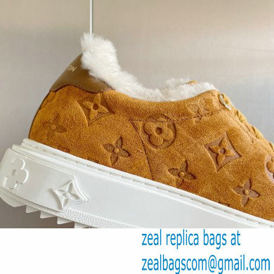 Louis Vuitton Monogram-embossed suede calf leather and shearling Time Out Sneakers Brown 2022