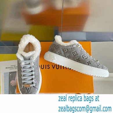 Louis Vuitton Monogram-embossed suede calf leather and shearling Time Out Sneakers Gray 2022 - Click Image to Close