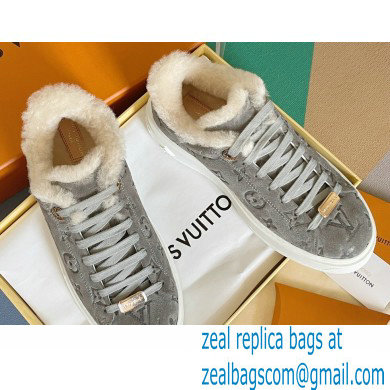 Louis Vuitton Monogram-embossed suede calf leather and shearling Time Out Sneakers Gray 2022