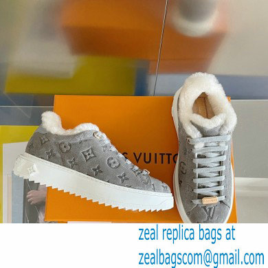 Louis Vuitton Monogram-embossed suede calf leather and shearling Time Out Sneakers Gray 2022