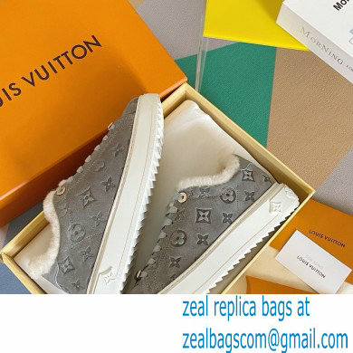 Louis Vuitton Monogram-embossed suede calf leather and shearling Time Out Sneakers Gray 2022 - Click Image to Close