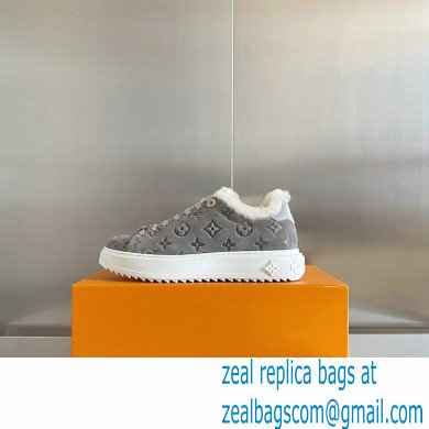 Louis Vuitton Monogram-embossed suede calf leather and shearling Time Out Sneakers Gray 2022
