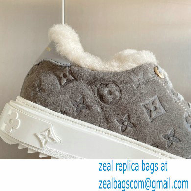 Louis Vuitton Monogram-embossed suede calf leather and shearling Time Out Sneakers Gray 2022