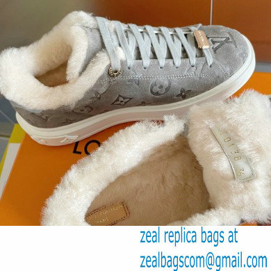 Louis Vuitton Monogram-embossed suede calf leather and shearling Time Out Sneakers Gray 2022