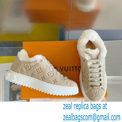 Louis Vuitton Monogram-embossed suede calf leather and shearling Time Out Sneakers Nude 2022