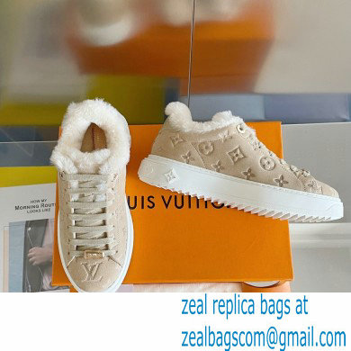 Louis Vuitton Monogram-embossed suede calf leather and shearling Time Out Sneakers Nude 2022