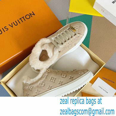 Louis Vuitton Monogram-embossed suede calf leather and shearling Time Out Sneakers Nude 2022 - Click Image to Close