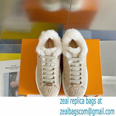 Louis Vuitton Monogram-embossed suede calf leather and shearling Time Out Sneakers Nude 2022