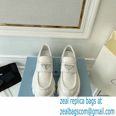 Prada Brushed leather Monolith loafers 1D649M White - Click Image to Close