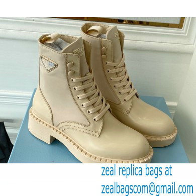 Prada Brushed leather and Re-Nylon lace-up Ankle boots 1T782M Beige - Click Image to Close