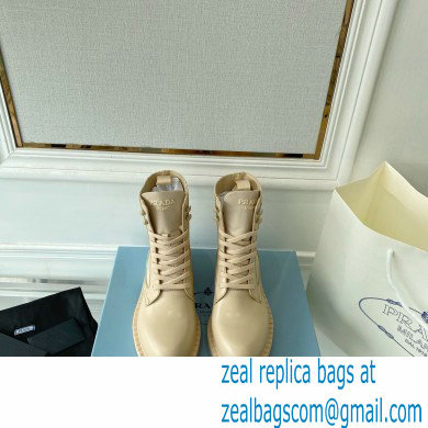 Prada Brushed leather and Re-Nylon lace-up Ankle boots 1T782M Beige - Click Image to Close